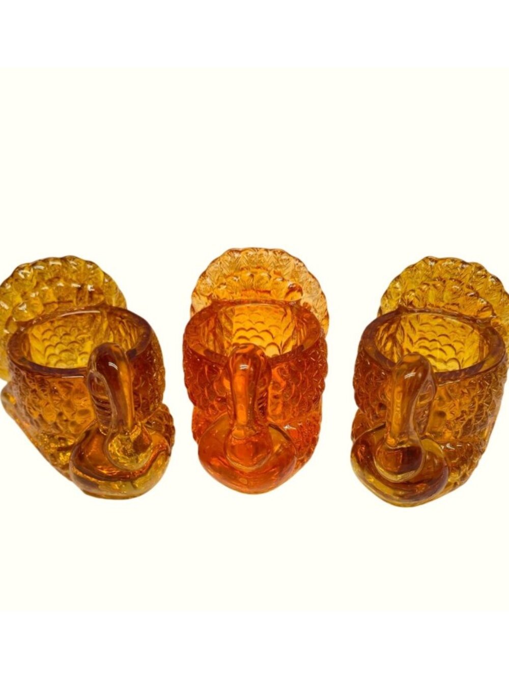Vintage amber orange glass turkey candle holders x3 tealight Thanksgiving decor